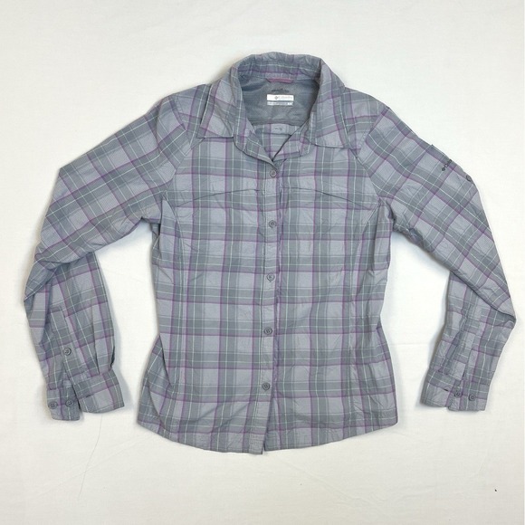 Columbia Tops - Womens Columbia Long Sleeve Button Up Vented Plaid Shirt M Fishing Roll Sleeves